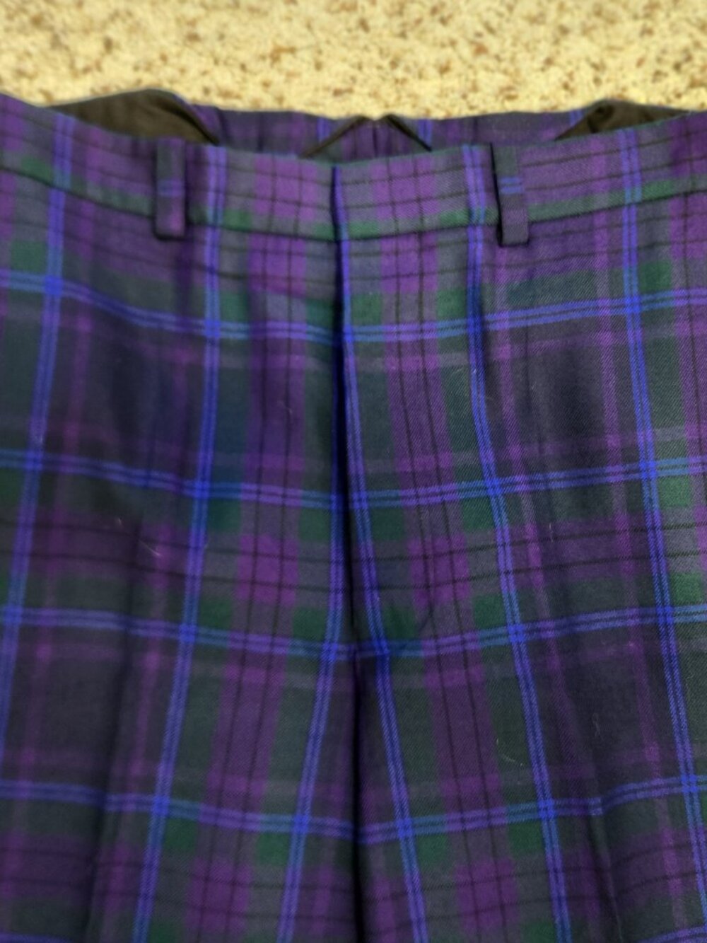purple plaid pants 36 men's Scottish wool tartan
